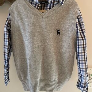 Andy & Evan Blue Plaid Shirt with Gray Sweater